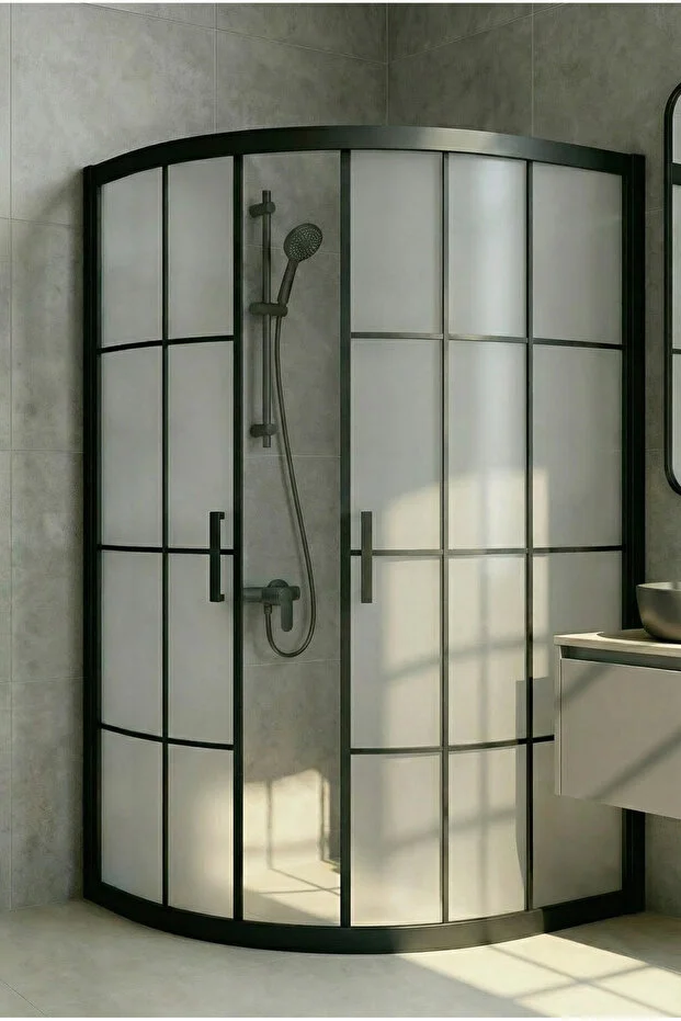 Duşakabin Oval Siyah Çizgi Buzlu 5mm Yükseklik 190 Cm